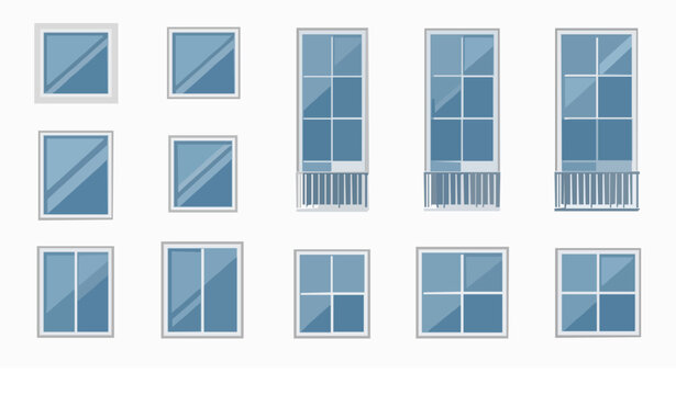 Architectural plastic window frames vector icons various house window types