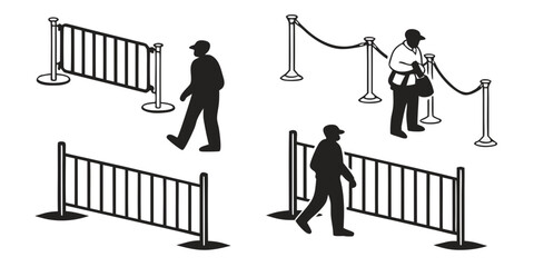 People walking past barriers and a velvet rope in a museum setting Vector © RABBY