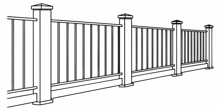 A tall, white, metal fence with vertical bars and horizontal supports Vector