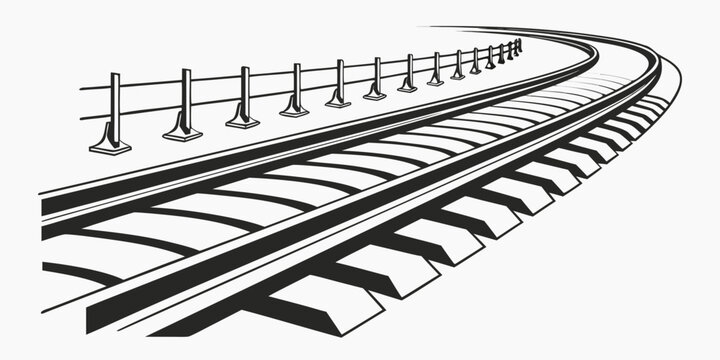 A train track disappearing into the horizon on a cloudy day. Vector