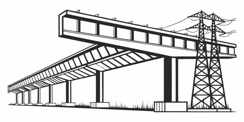 Fototapeta premium A detailed architectural drawing of a steel truss bridge structure Vector