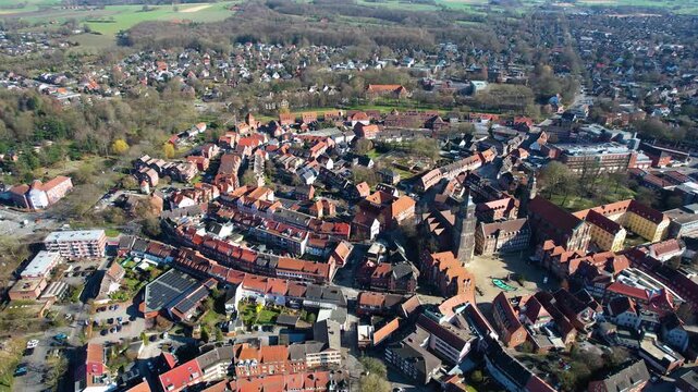 A panoramic aerial view beside the old town city Coesfeld in north Germany on a sunny day