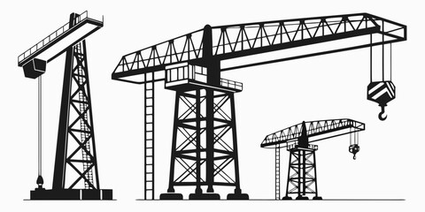 Three different types of cranes used in construction and industry Vector © RABBY