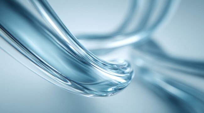 Abstract flowing liquid glass tubes with smooth curves and reflections