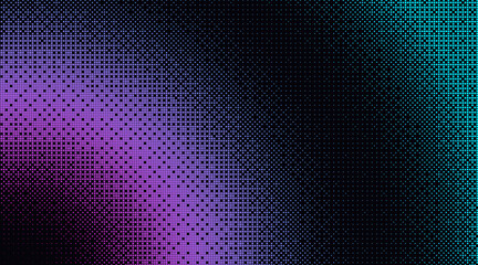 Fototapeta premium Pixel art background with dithered bitmap texture. Vector realistic illustration of digital color gradient pattern, retro 8-bit gaming wallpaper with geometric dots and abstract halftone effect