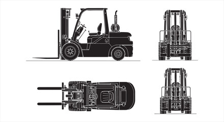 Forklift Blueprint – Warehouse Material Handling Vehicle CAD Technical Drawing © RNB DESIGN