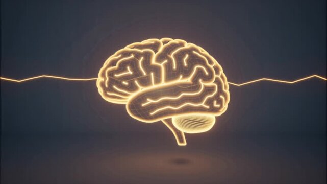 Illuminated brain outline with sparks