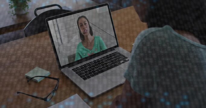Call starting on laptop, host speaking while learner listening for tutoring, blue overlay obscuring