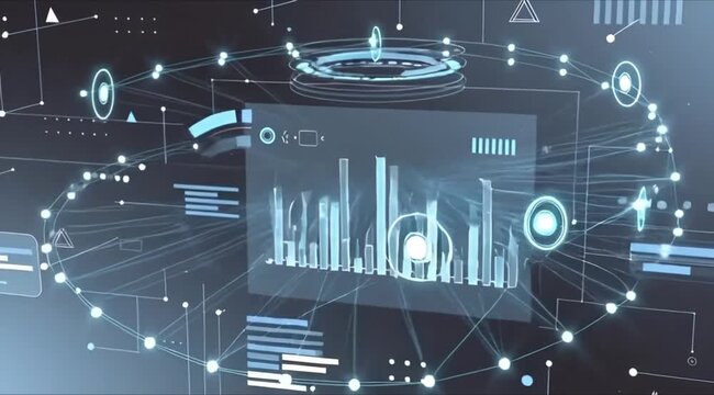 Modern futuristic data visualization with graphs and charts on digital interface