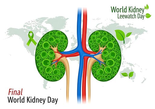 World kidney day awareness illustration with human kidney anatomy