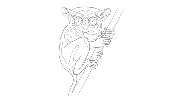 Sketch of Tarsier Primate: A delicate sketch portrays a captivating tarsier primate, characterized by its large, expressive eyes and delicate limbs.