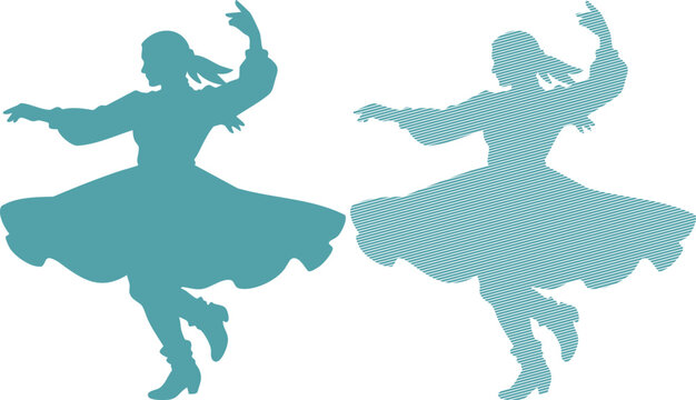 Two teal dancers one solid one striped dancing woman
