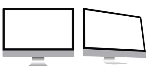 Empty computer monitors on stands vector illustration flat design minimal setup © Md