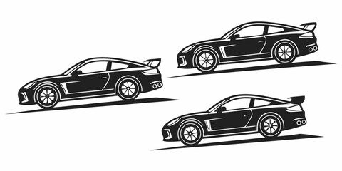 Naklejka premium Three high performance race cars in a row, showcasing their aerodynamic designs and sleek lines. Vector