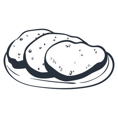 Hand drawn doodle sliced bread on plate. Line illustration of bread for cafe menu, packaging and food design.