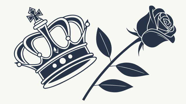 A royal crown and rose vector graphic in a minimalist flat design