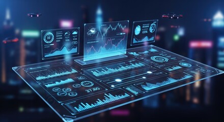 Obraz premium Futuristic Digital Interface Displaying Data Analysis.