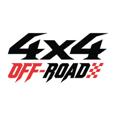 Bold black and red off-road 4x4 text with checkered pattern © fazlay907