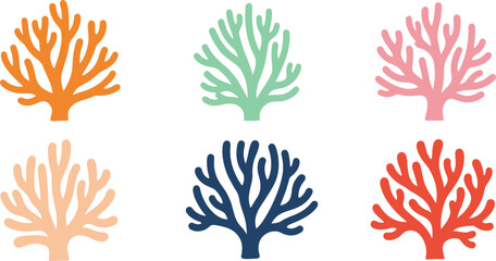 Colorful coral reef silhouettes collection, marine underwater coral shapes isolated ocean nature vector illustration set © Prodip