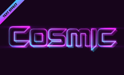 Cosmic neon text effect with pink blue gradient glow and retro futuristic line art style