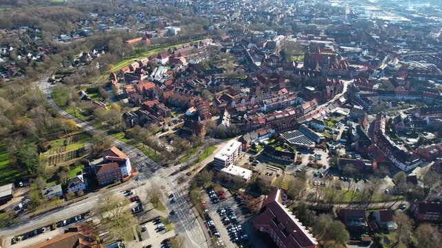 A panoramic aerial view beside the old town city Coesfeld in north Germany on a sunny day
