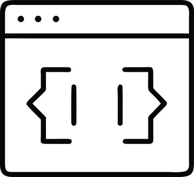 A simple black and white icon of a browser window with code brackets