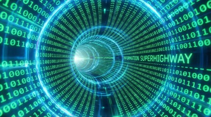 Fototapeta premium Abstract digital tunnel of binary code and information highway, representing data and technology