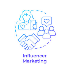 Influencer marketing blue gradient concept icon. Business partnership, customer feedback. Round shape line illustration. Abstract idea. Graphic design. Easy to use in promotional material