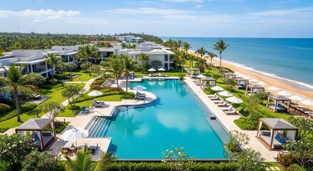 Fototapeta premium Luxury Tropical Beach Resort with Infinity Pool and Ocean Views
