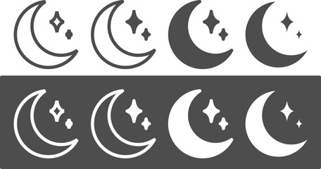 Obraz premium Set of dark mode crescent moon icons with sparkling stars for design use and illustration