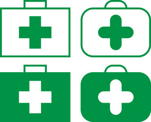 Fototapeta premium Set of four green first aid kit icons with white crosses arranged in a simple design
