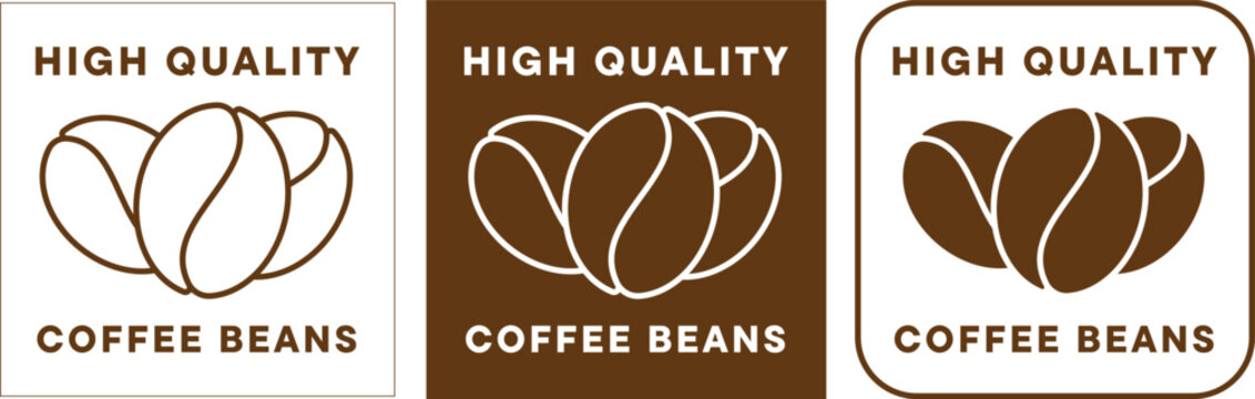 Set of brown coffee bean labels showing simple text and a coffee bean graphic
