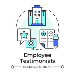 Obraz premium Employee testimonials multi color concept icon. Experience. Employer branding content and channels. Round shape line illustration. Abstract idea. Graphic design. Easy to use in promotional material