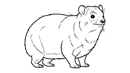 Obraz premium Dassie Outline: A detailed black and white illustration of a dassie, a small, furry mammal with a distinctive rounded body and short legs, offering a clean, minimalistic aesthetic.