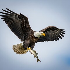 Fototapeta premium Bald Eagle in Flight with Prey.