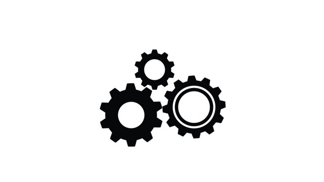 Set of three interconnected black gear icons in varying sizes, symbolizing mechanism, process, engineering, system, and essential functionality in technology.