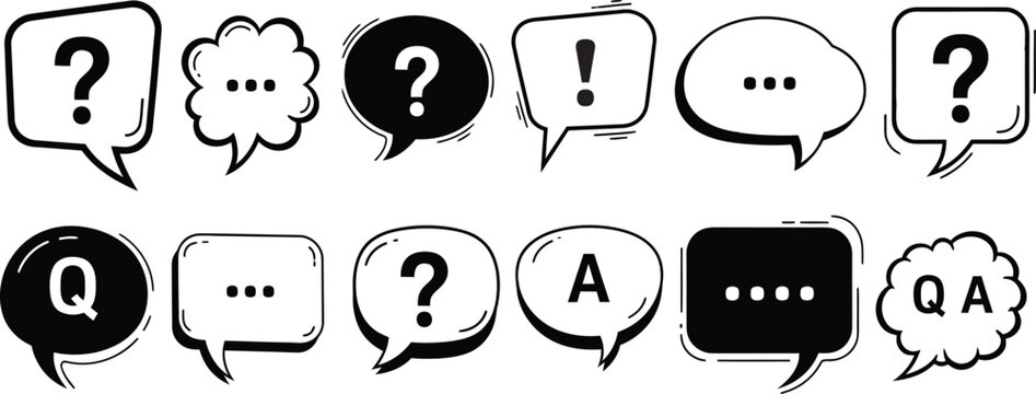 Speech bubbles and icons isolated on transparent background