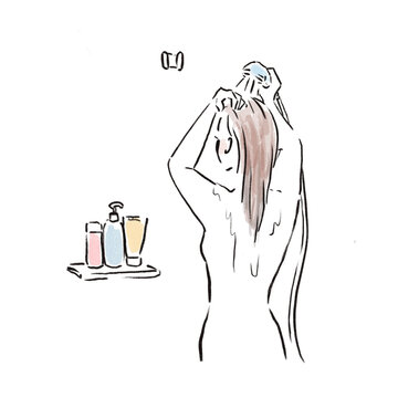 入浴中のおしゃれな日本人女性広告素材