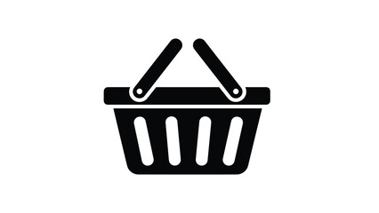 Fototapeta premium Simple solid black icon of an empty shopping basket, representing e-commerce, retail, or a basic purchase function.