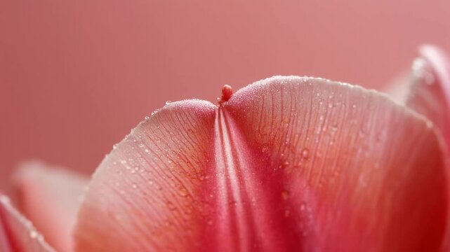 Pink tulip flower petal with glistening water drops