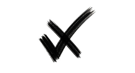 Obraz premium Bold Black Brushstroke Forming a Distinctive X Shape on a White Background, Symbolizing Cancellation or Rejection