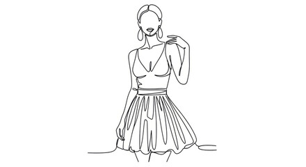 Fototapeta premium Stylish Young Woman in a Chic Dress, Elegantly Posing with Simplicity and Grace