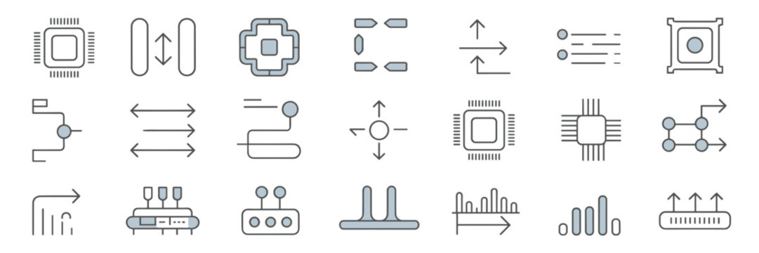 Parallel processing and data throughput icons &ndash; Perfect for computer science education, networking blogs, or CPU architecture news.