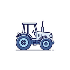 Obraz premium Blue and white line art illustration of a farm tractor, side view, on a white background.