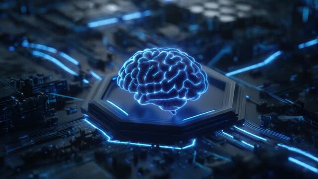 Digital Brain: A radiant digital representation of a human brain, intricately interwoven within the circuitry of a computer system. The image showcases the fusion of technology and consciousness