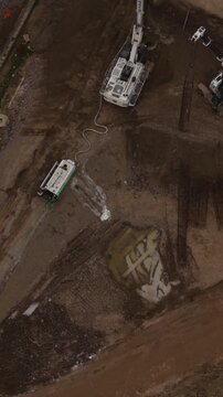 Concrete Pile Drilling Equipment At Railway Tunnel Site Aerial