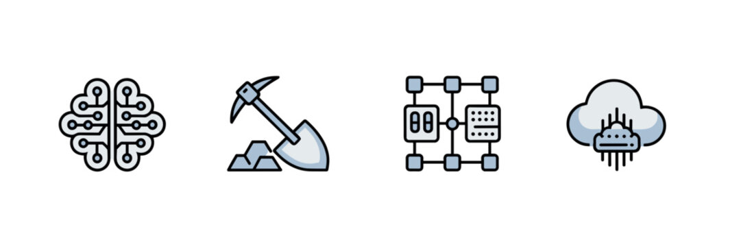 Minimalist circuit brain and cloud processing icons &ndash; Suitable for deep learning research, tech documentation, or AI hardware.