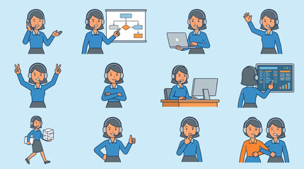 Modern Business Character Icon Set in Flat Design Style