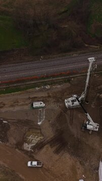 Drilling Rig Construction Site For Railway Tunnel Project Aerial