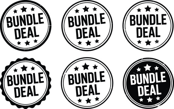 Six Bundle Deal Stamp Icons with Stars and Grunge Texture illustration